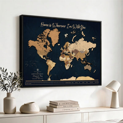 13903533-MGV-CV-36X24 - Extra Large Framed Personalize Push Pin World Map Wall Art Canvas Print for Travel Tracking - NEWMAP-152
