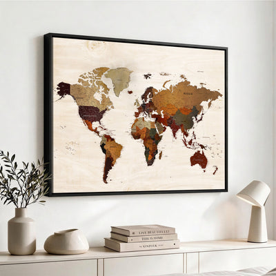 35728547D-MGV-CV-36X24 - Custom Push Pin World Map Wall Art Canvas Print – Personalized Travel Tracker with Pins Framed Large for Home and Office Decor