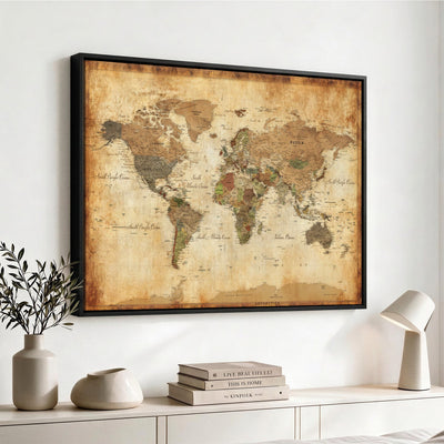 26621467D-MGV-CV-36X24 - Custom Push Pin World Map Wall Art Canvas Print – Personalized Travel Tracker with Pins Framed Large for Home and Office Decor