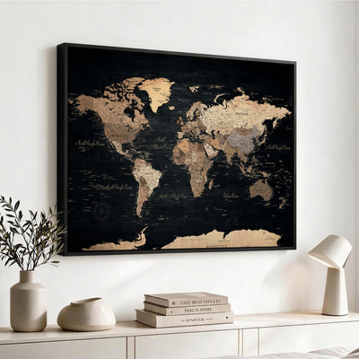 55335455D-MGV-CV-36X24 - Custom Push Pin World Map Wall Art Canvas Print – Personalized Travel Tracker with Pins Framed Large for Home and Office Decor