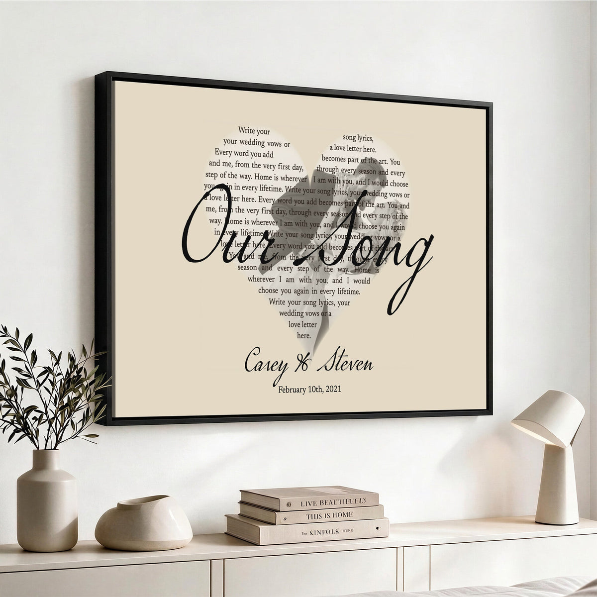 CSTM911D-MGV-CV-36X24 - Lyrics Heart Canvas Print – Personalized Song Lyrics in a Heart Shape Wall Art