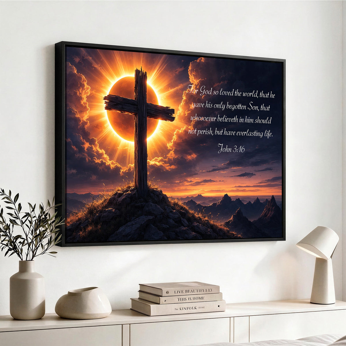 PatioSign02JSS-MGV-CV-36X24 - Custom Bible Verse Cross Canvas, Personalized Christian Wall Art