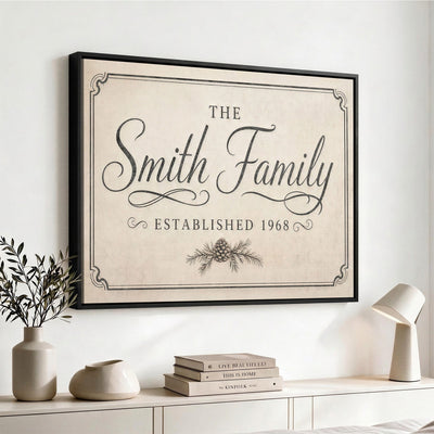 Pine cone family sign wall art, interior view