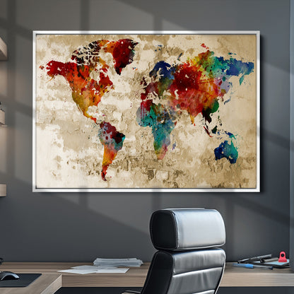 Push Pin World Map Canvas Print – Framed Wall Art for Couples to Track Their Travels – Anniversary Gift or Home Adventure Decor