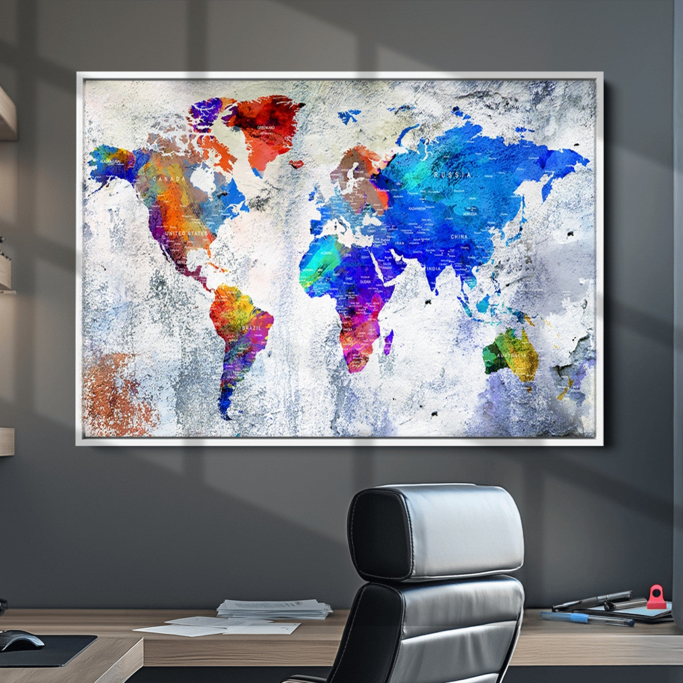 Push Pin World Map Canvas Print – Framed Wall Art for Couples to Track Their Travels – Anniversary Gift or Home Adventure Decor