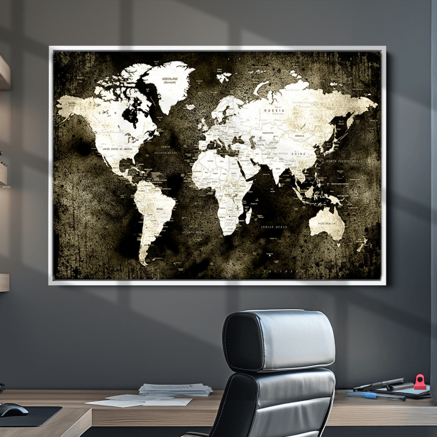 66737-MGV-CV-36X24-Push Pin World Map Canvas Print – Framed Wall Art for Couples to Track Their Travels – Anniversary Gift or Home Adventure Decor