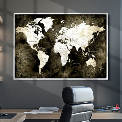66737-MGV-CV-36X24-Push Pin World Map Canvas Print – Framed Wall Art for Couples to Track Their Travels – Anniversary Gift or Home Adventure Decor