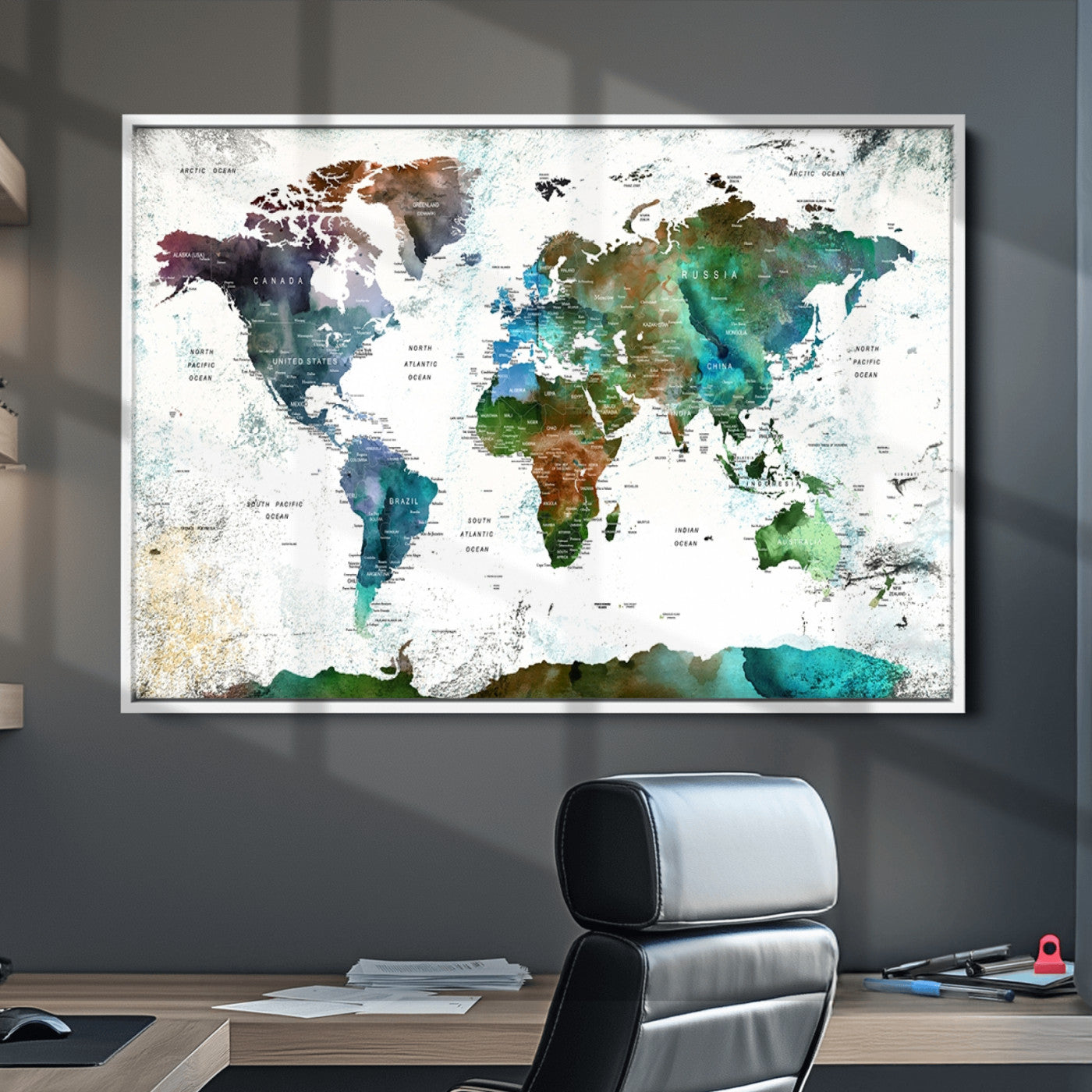 Push Pin World Map Canvas Print – Framed Wall Art for Couples to Track Their Travels – Anniversary Gift or Home Adventure Decor