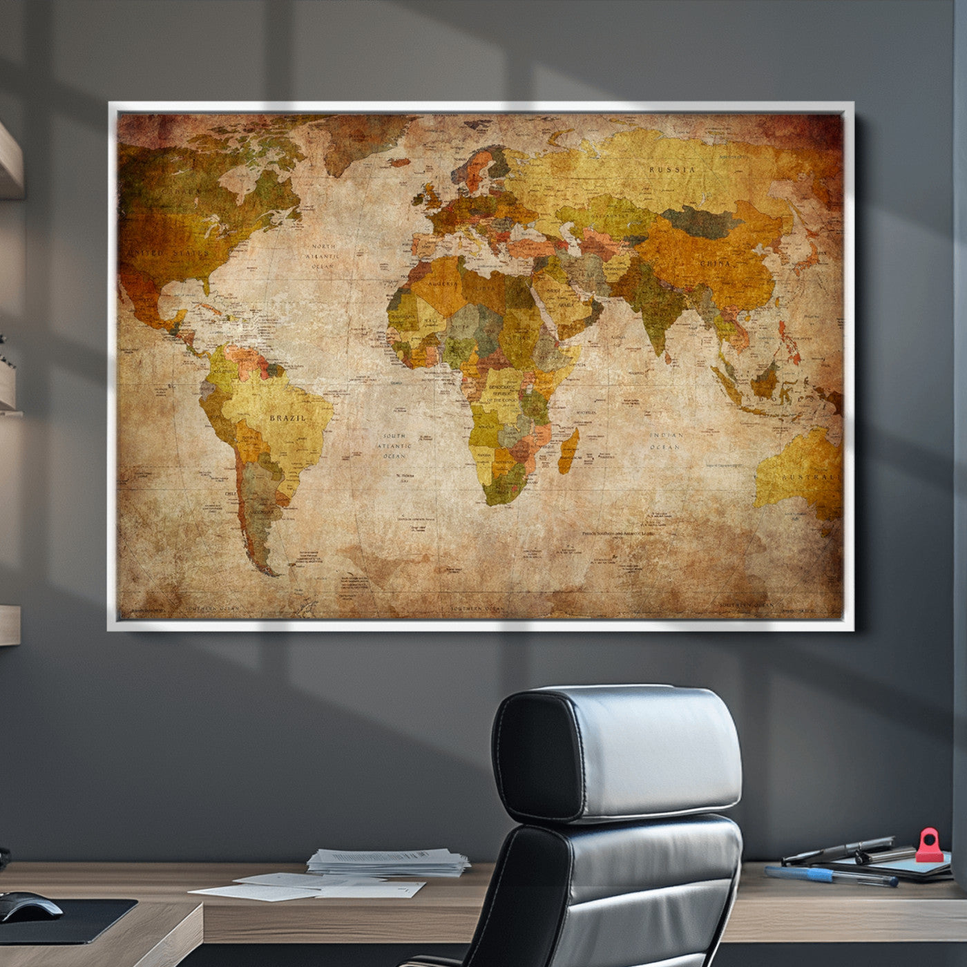 Push Pin World Map Canvas Print – Framed Wall Art for Couples to Track Their Travels – Anniversary Gift or Home Adventure Decor