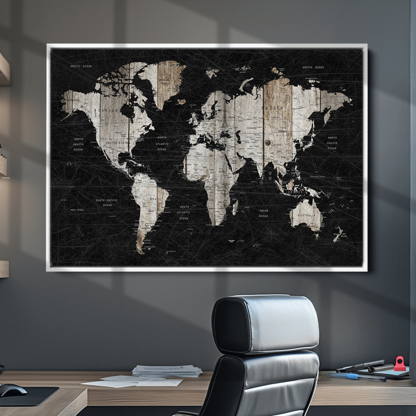 Push Pin World Map Canvas Print – Framed Wall Art for Couples to Track Their Travels – Anniversary Gift or Home Adventure Decor