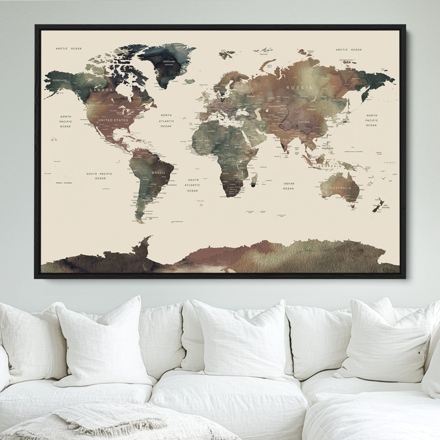Push Pin World Map Canvas Print – Framed Wall Art for Couples to Track Their Travels – Anniversary Gift or Home Adventure Decor