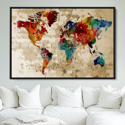 Push Pin World Map Canvas Print – Framed Wall Art for Couples to Track Their Travels – Anniversary Gift or Home Adventure Decor
