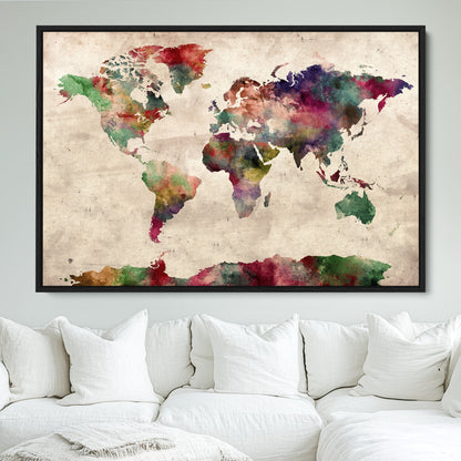 Push Pin World Map Canvas Print – Framed Wall Art for Couples to Track Their Travels – Anniversary Gift or Home Adventure Decor