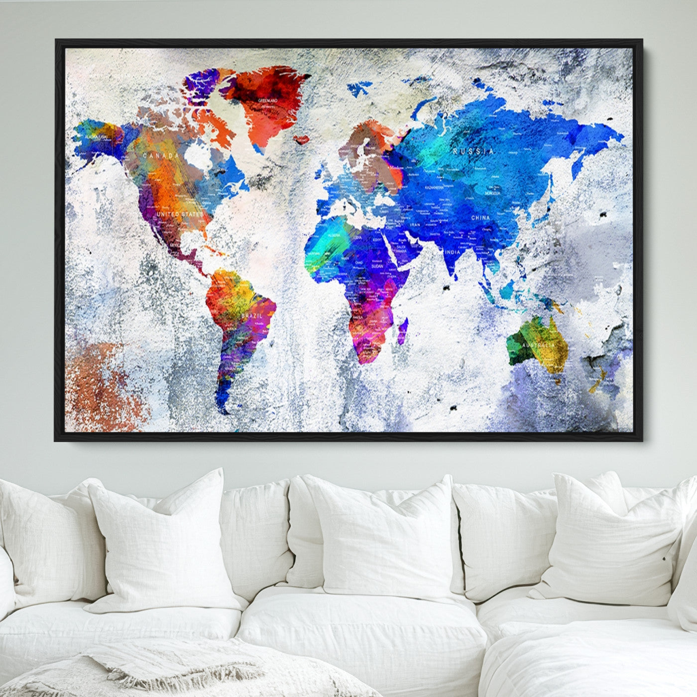 Push Pin World Map Canvas Print – Framed Wall Art for Couples to Track Their Travels – Anniversary Gift or Home Adventure Decor