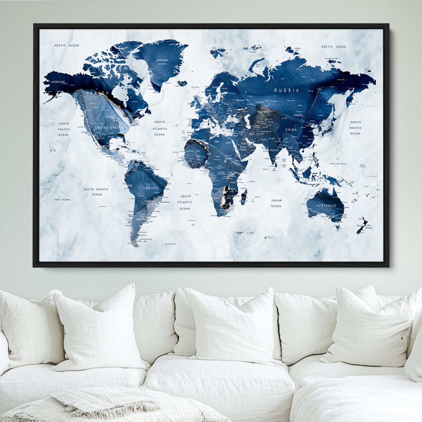 Push Pin World Map Canvas Print – Framed Wall Art for Couples to Track Their Travels – Anniversary Gift or Home Adventure Decor