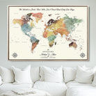40183091-MGV-FC-36X24_Natural-Custom Framed World Map Canvas Print – Personalized Push Pin Travel Tracker Gift for Couples, Weddings, or Anniversary Celebrations