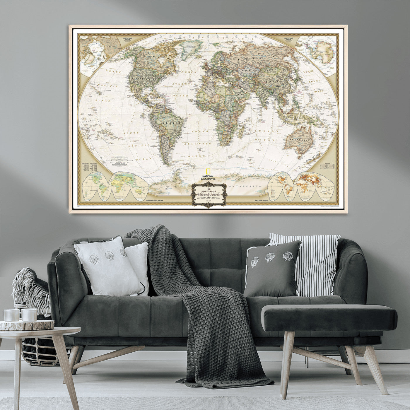 Custom Push Pin World Map Wall Art Canvas Print – Personalized National Geopraphic Map for Travel Plan – Framed Customize Animal Map for Stady Room Decor