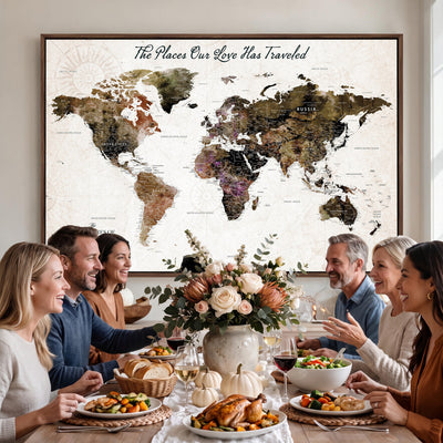 34345515-MGV-CV-36X24 - Custom Push Pin World Map Wall Art Canvas Print | Personalized Travel Tracker with Pins Framed Large for Home and Office Decor