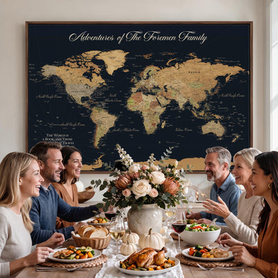Personalized White Minimalist World Travel Map Wall Art with Pins, Places Visited Tracker, Entryway and Hallway Decor