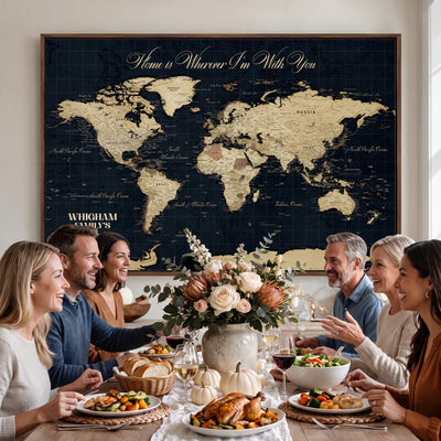 Personalized Framed Beige Geometric Push Pin World Map Wall Art, Couples Countries Visited Map, Bedroom and Hallway Decor