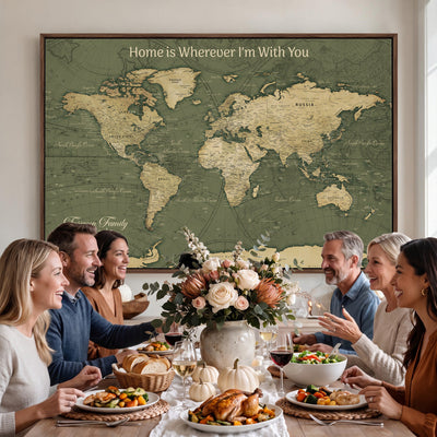 31715895-MGV-CV-36X24 - Custom Push Pin World Map Wall Art Canvas Print | Personalized Travel Tracker with Pins Framed Large for Home and Office Decor