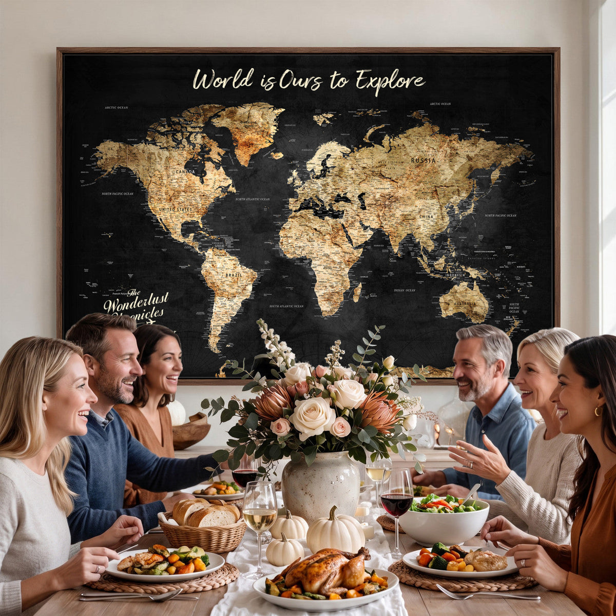 73732636-MGV-CV-36X24 - Custom Push Pin World Map Wall Art Canvas Print | Personalized Travel Tracker with Pins Framed Large for Home and Office Decor