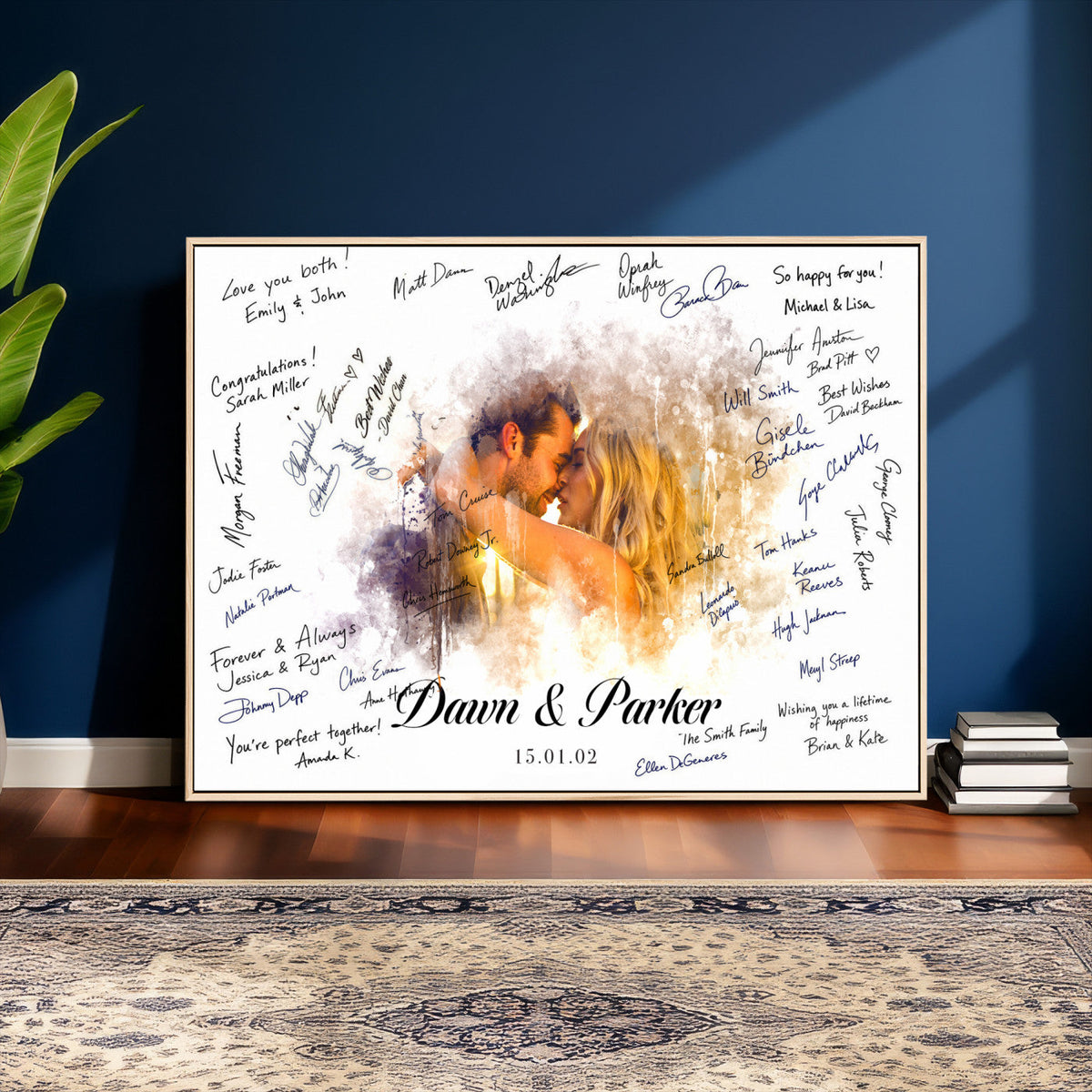 74713307-MGV-CV-36X24 - Wedding Guest Book Alternative Wall Art Canvas Print, Personalized Couple Photo Guestbook Wedding Signature Poster, Custom Couple Photo Guestbook Canvas, Bridal Shower Reception Decor