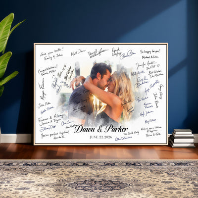 14788122-MGV-CV-36X24 - Wedding Guest Book Alternative Wall Art Canvas Print, Personalized Couple Photo Guestbook Wedding Signature Poster, Custom Couple Photo Guestbook Canvas, Bridal Shower Reception Decor