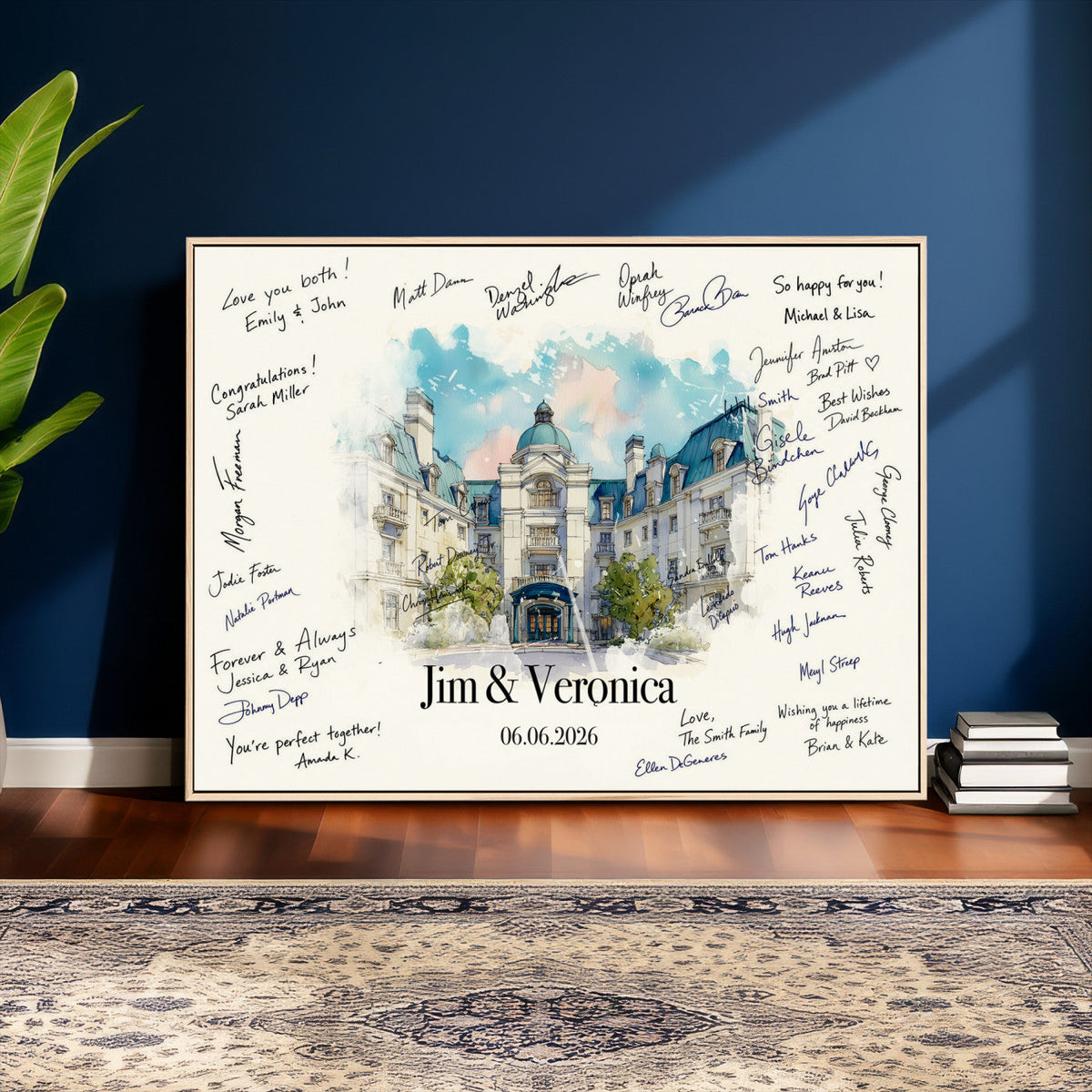92760374-MGV-CV-36X24 - Wedding Guest Book Alternative Wall Art Canvas Print, Personalized Couple Photo Guestbook Wedding Signature Poster, Custom Couple Photo Guestbook Canvas