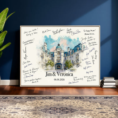 92760374-MGV-CV-36X24 - Wedding Guest Book Alternative Wall Art Canvas Print, Personalized Couple Photo Guestbook Wedding Signature Poster, Custom Couple Photo Guestbook Canvas
