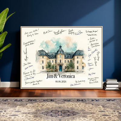 13409147-MGV-CV-36X24 - Wedding Guest Book Alternative Wall Art Canvas Print, Personalized Couple Photo Guestbook Wedding Signature Poster, Custom Couple Photo Guestbook Canvas