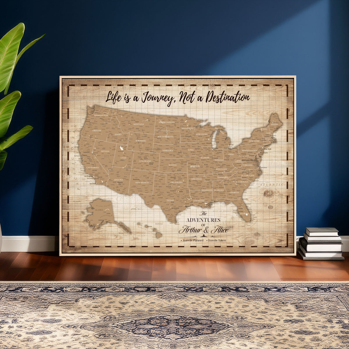 19102499-MGV-CV-36X24 - Personalized USA Push Pin Travel Map, Custom United States Map, Push Pin Map, USA Bucket List Map, Anniversary Gift | Couple Travel Map Wall Art