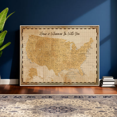 62164711-MGV-CV-36X24 - Personalized USA Push Pin Travel Map, Custom United States Map, Push Pin Map, USA Bucket List Map, Anniversary Gift - Couple Travel Map Wall Art