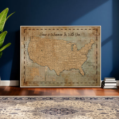 87620242-MGV-CV-36X24 - Personalized USA Push Pin Travel Map Wall Art Canvas Print | Custom United States Map | Push Pin Map - USA Bucket List Map
