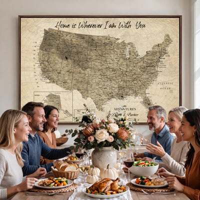 25440520-MGV-CV-36X24 - Detailed Personalized Push Pin United States Map Wall Art, States Visited Map, Office and Hallway Decor