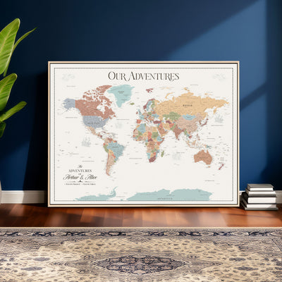NEWMAP-4-MGV-CV-36X24 - Push Pin Customize World Map with Pins Board Wall Art Canvas Print