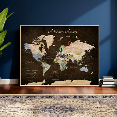 95753799-MGV-CV-36X24 - Custom Push Pin World Map Canvas Print | Personalized Travel Map Wall Art