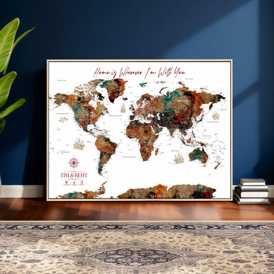 116MESUT-MGV-CV-36X24 - Custom Push Pin World Map Canvas Print | Personalized Travel Map Wall Art