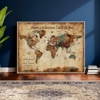 48389322-MGV-CV-36X24 - Custom Push Pin World Map Canvas Print | Personalized Travel Map Wall Art