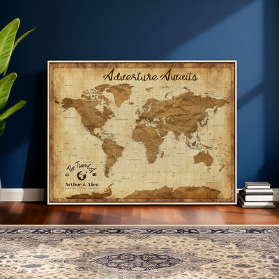 43427501-MGV-CV-36X24 - Custom Push Pin World Map Canvas Print | Personalized Travel Map Wall Art