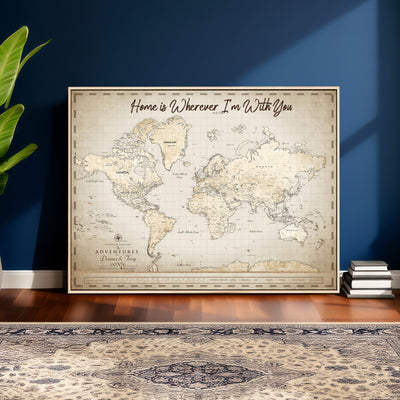 40086720-MGV-CV-36X24 - Custom Push Pin World Map Canvas Print | Personalized Travel Map Wall Art