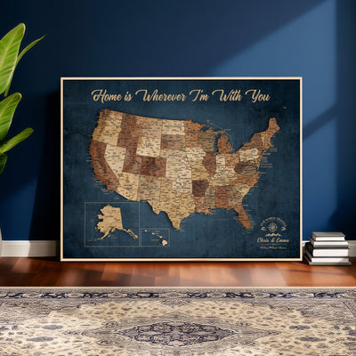 87620242N-MGV-CV-36X24 - Personalized USA Push Pin Travel Map Wall Art Canvas Print | Custom United States Map, Push Pin Map - USA Bucket List Map