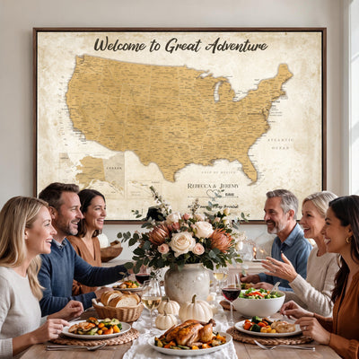 81437082-MGV-CV-36X24 - Custom Push Pin Travel USA Map Canvas Print, Cream Personalized Travel Tracker America Map, Anniversary Traveler Gift
