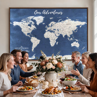 75405527-MGV-CV-36X24 - Extra Large Framed Personalize Push Pin World Map Wall Art Canvas Print for Travel Tracking - NEWMAP-113A