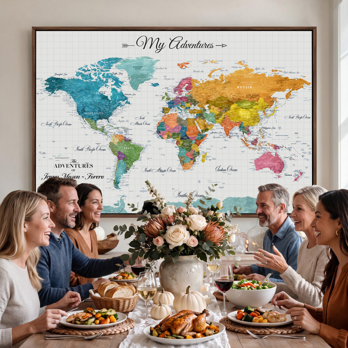 66743043-MGV-CV-36X24 - Extra Large Framed Personalize Push Pin World Map Wall Art Canvas Print for Travel Tracking - NEWMAP-131