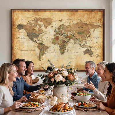 26621467D-MGV-CV-36X24 - Custom Push Pin World Map Wall Art Canvas Print – Personalized Travel Tracker with Pins Framed Large for Home and Office Decor
