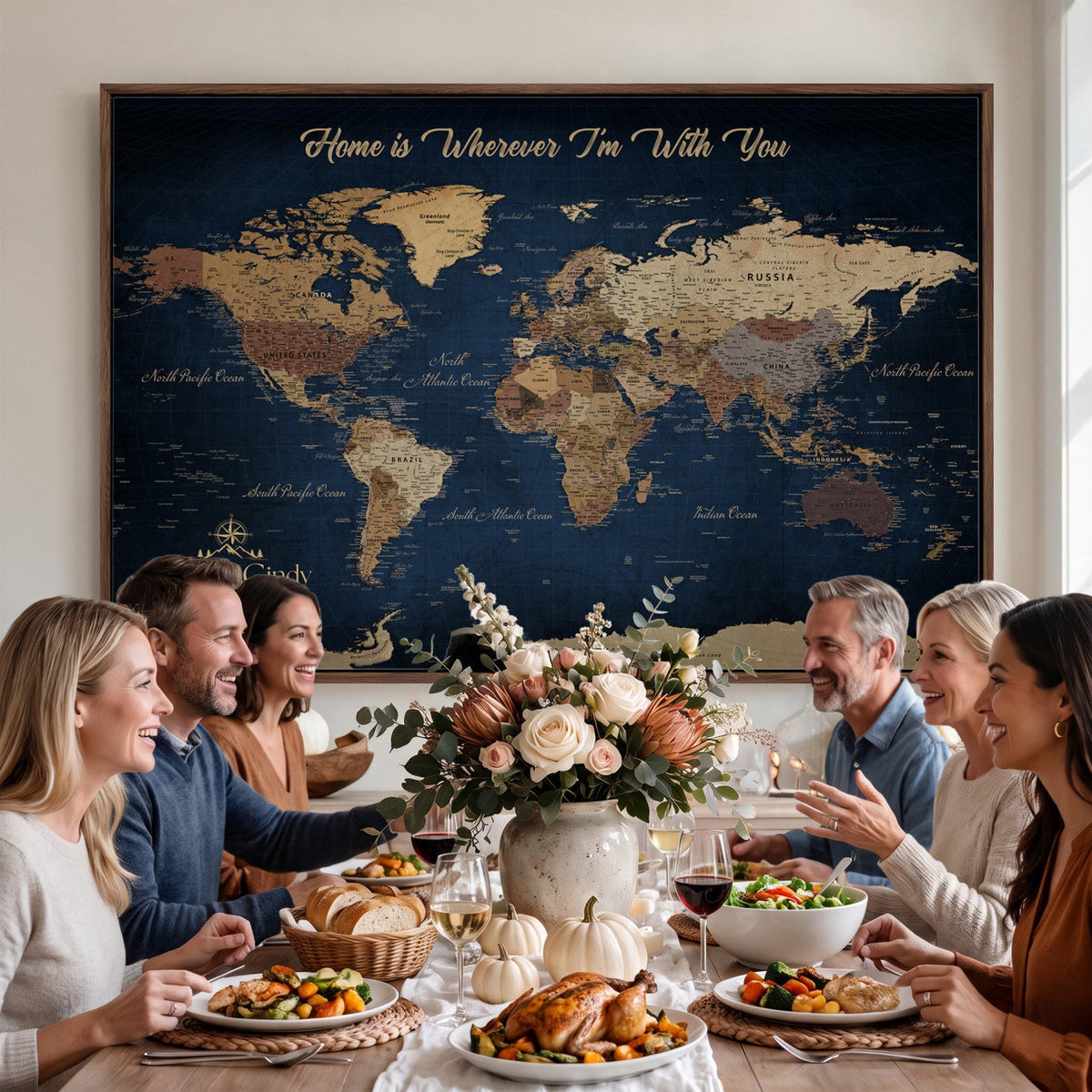 57774467D-MGV-CV-36X24 - Custom Push Pin World Map Wall Art Canvas Print – Personalized Travel Tracker with Pins Framed Large for Home and Office Decor