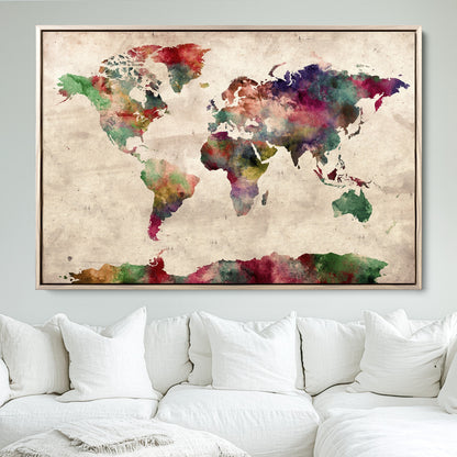 Push Pin World Map Canvas Print – Framed Wall Art for Couples to Track Their Travels – Anniversary Gift or Home Adventure Decor