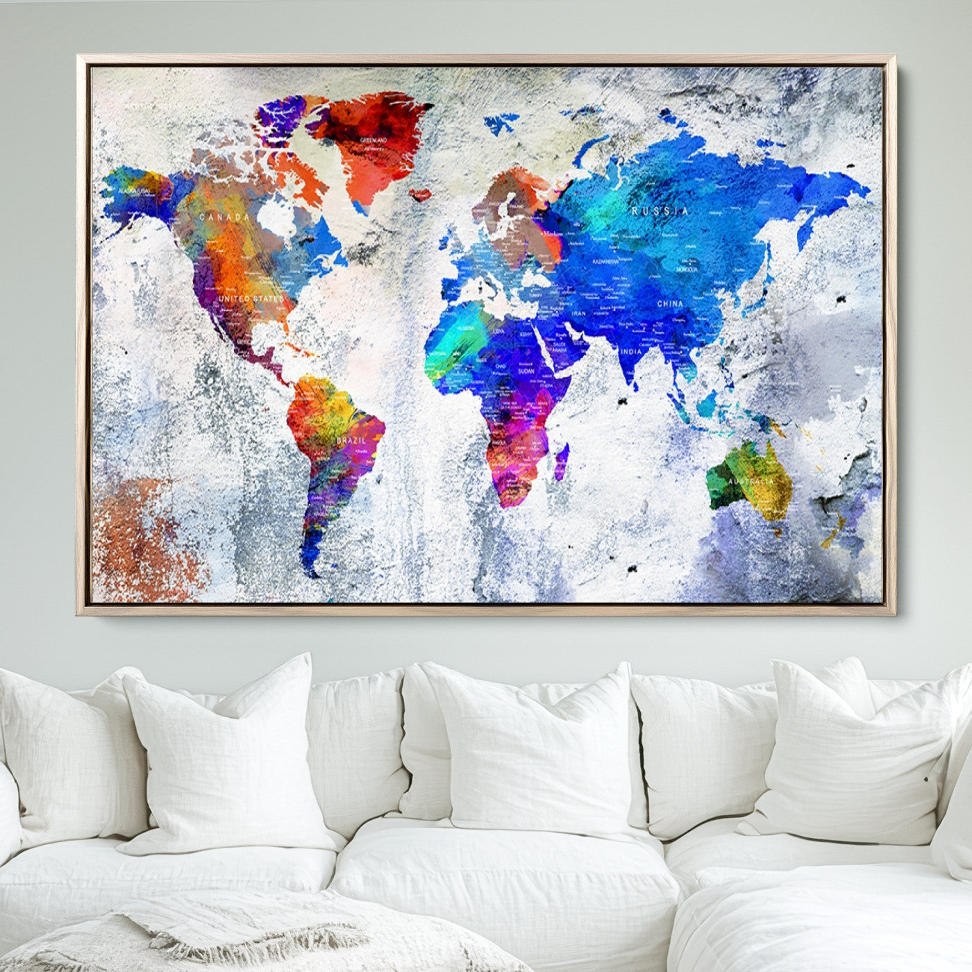 Push Pin World Map Canvas Print – Framed Wall Art for Couples to Track Their Travels – Anniversary Gift or Home Adventure Decor