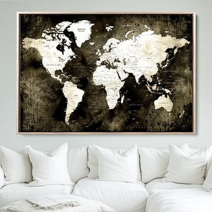 66737-MGV-FC-36X24_Natural-Push Pin World Map Canvas Print – Framed Wall Art for Couples to Track Their Travels – Anniversary Gift or Home Adventure Decor